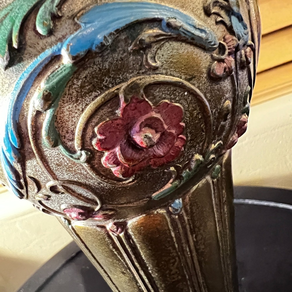 Vintage Etched Brass & Enamel Floral Vase Boho Decor 9.5 Inch Tall - Picture 11 of 15